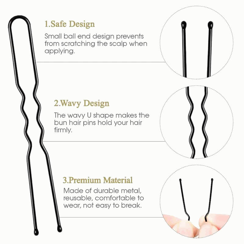 Horquillas de pelo en U - 100 unidades - Negro - 6 Cm - imagen 2