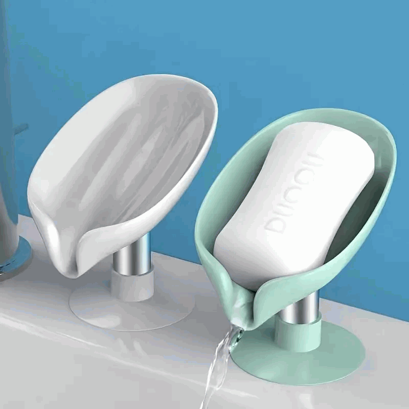 Jabonera en Forma de Hoja para Baño y Cocina - Soporte de Esponja Extraíble sin Taladro para Lavabo y Ducha - Gris - imagen 3
