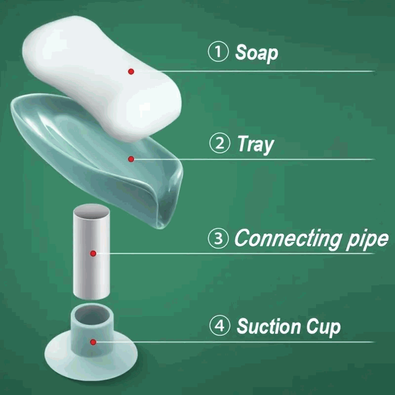 Jabonera en Forma de Hoja para Baño y Cocina - Soporte de Esponja Extraíble sin Taladro para Lavabo y Ducha - Gris - imagen 5