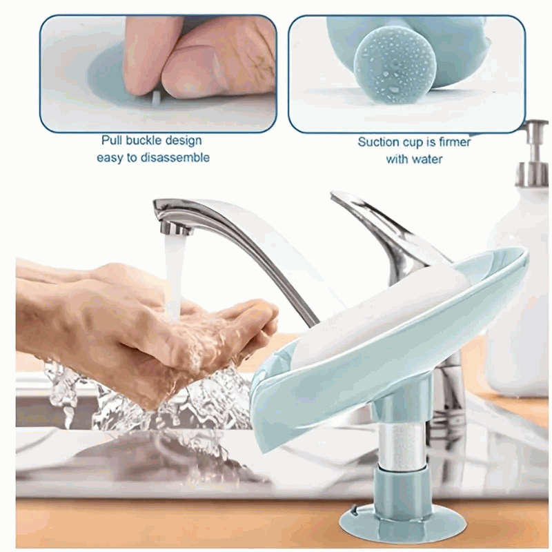 Jabonera en Forma de Hoja para Baño y Cocina - Soporte de Esponja Extraíble sin Taladro para Lavabo y Ducha - Gris - imagen 6