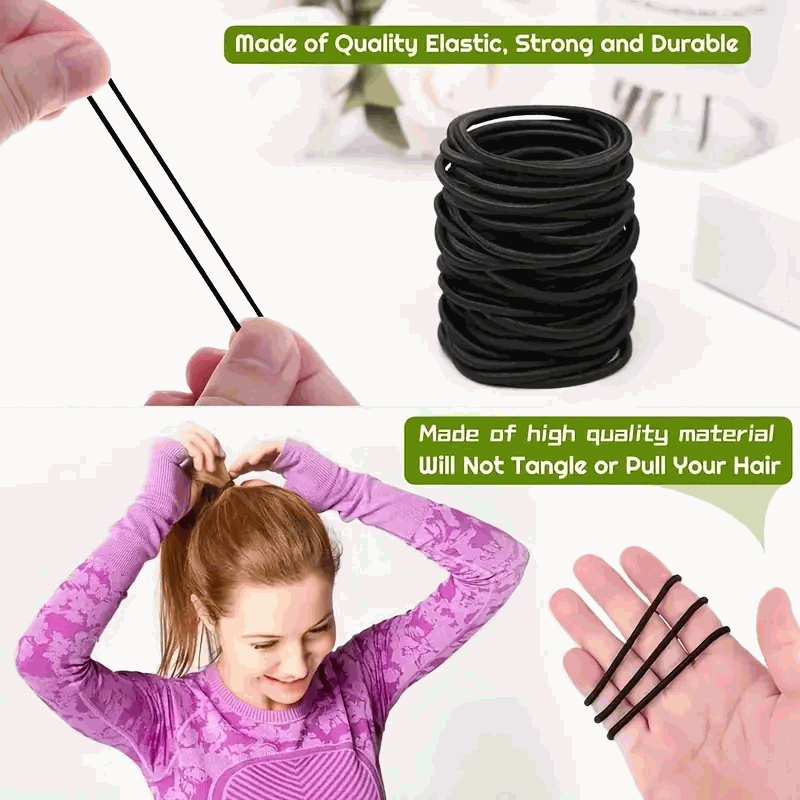 50 Gomas de Pelo, Bandas de Pelo Elásticas Fuertes para Coletas para Cabello - Finas - Negro - imagen 4