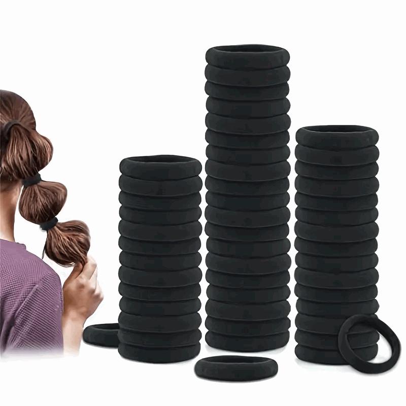 50 Gomas de Pelo, Bandas de Pelo Elásticas Fuertes para Coletas para Cabello - Gruesas - Negro - imagen 1