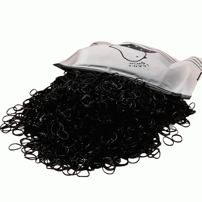 1000 Mini Gomas de Pelo, Bandas Suaves Para Niños, Gomas de Trenzas - Negro
