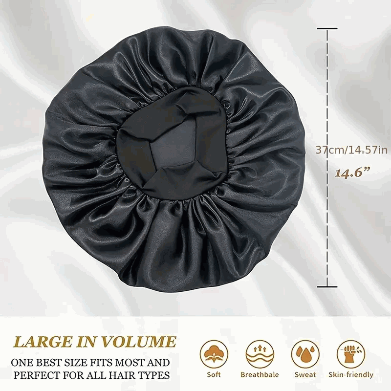Gorro de Satén para Pelo Rizado con Banda Ancha Elástica para Mujeres y Niñas - Negro - imagen 2