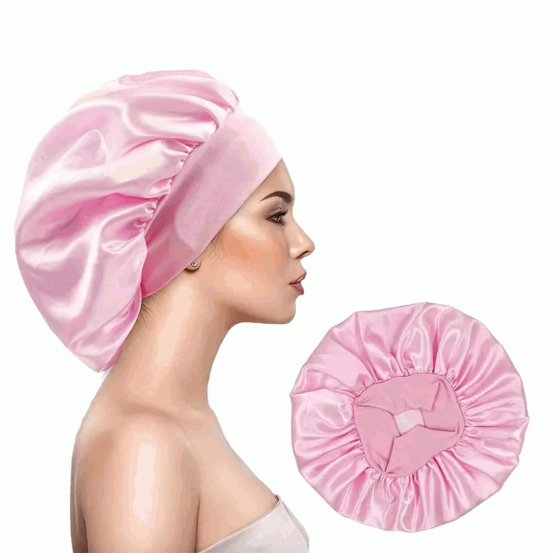Gorro de Satén para Pelo Rizado con Banda Ancha Elástica para Mujeres y Niñas - Rosa - imagen 1