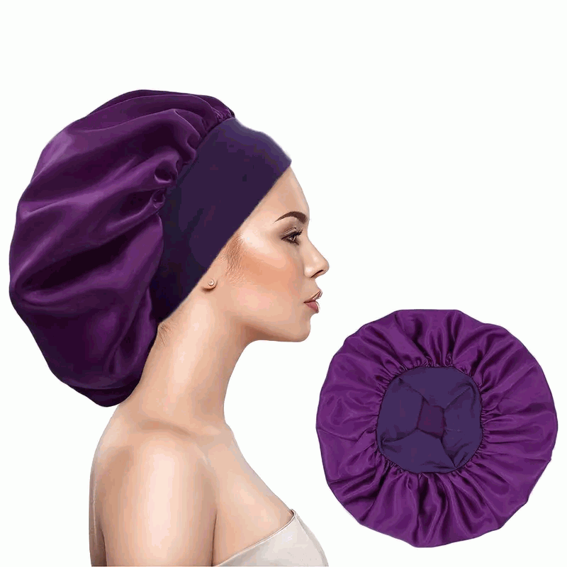Gorro de Satén para Pelo Rizado con Banda Ancha Elástica para Mujeres y Niñas - Morado - imagen 1