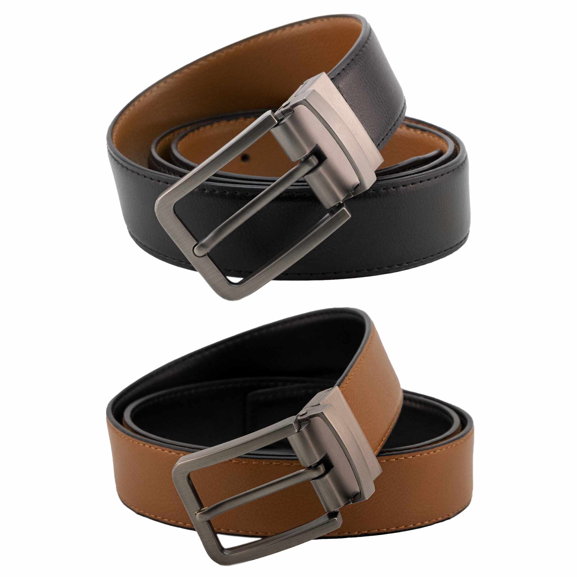 Cinturón liso reversible de cuero 100 cm negro y marron claro - imagen 4