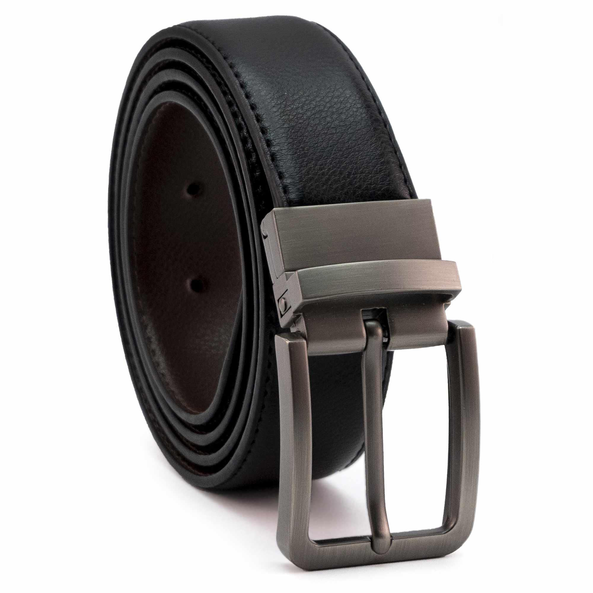 Cinturón liso reversible de cuero 100 cm negro y marron - imagen 2