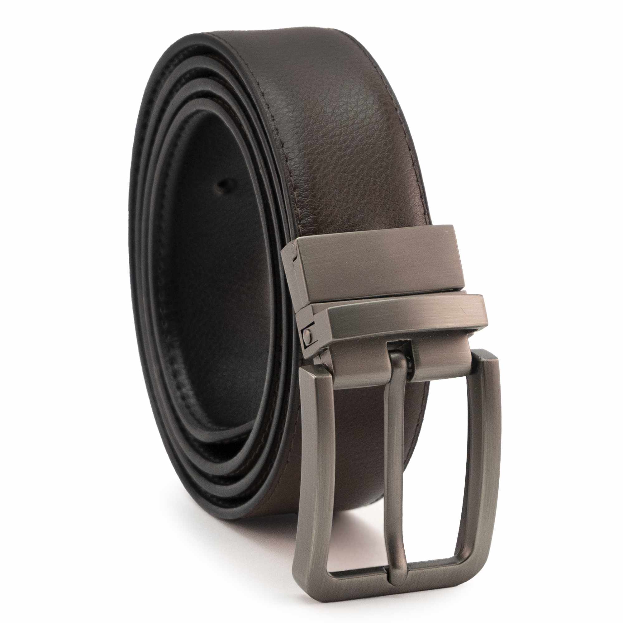 Cinturón liso reversible de cuero 100 cm negro y marron - imagen 3