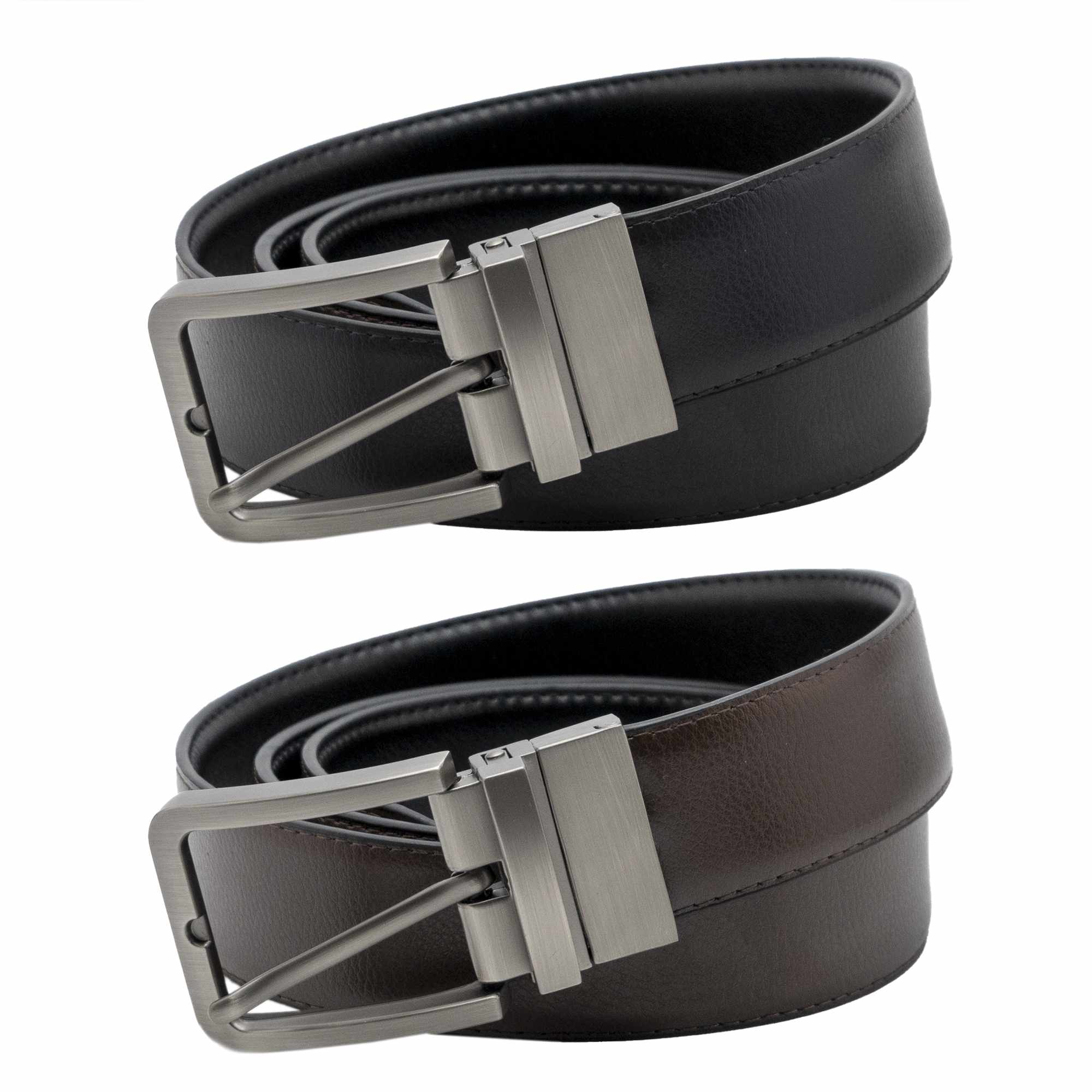 Cinturón liso reversible de cuero 100 cm negro y marron - imagen 4
