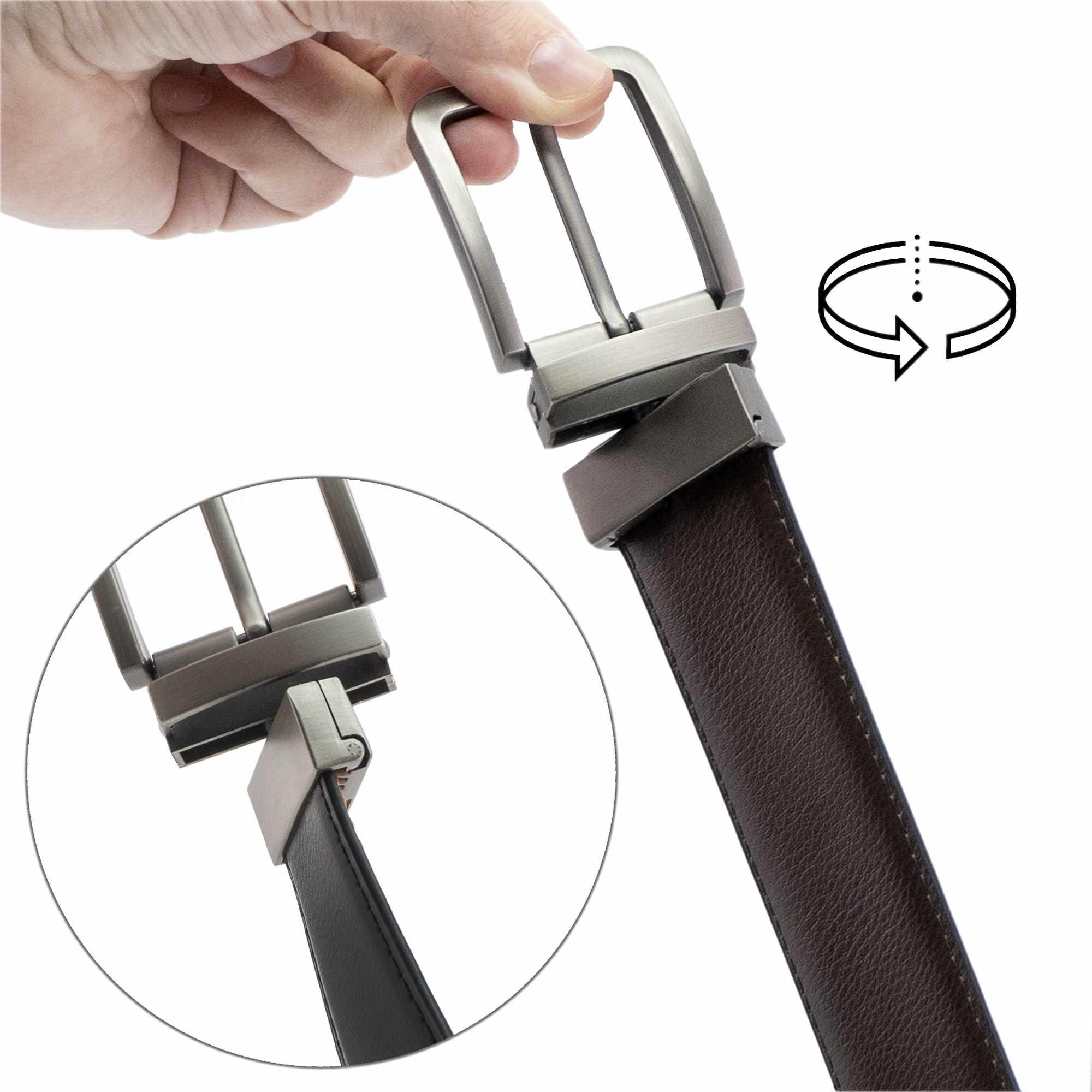 Cinturón liso reversible de cuero 100 cm negro y marron - imagen 5