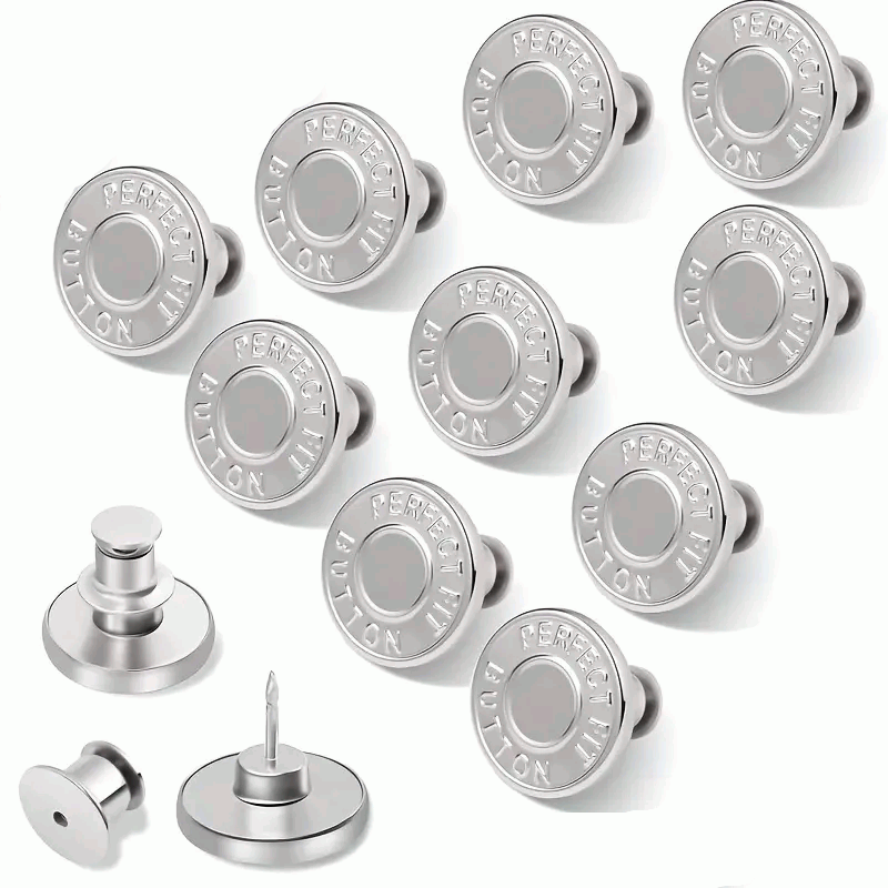 10 Botones Retráctiles de 17 mm para Pantalones Vaqueros - Plata