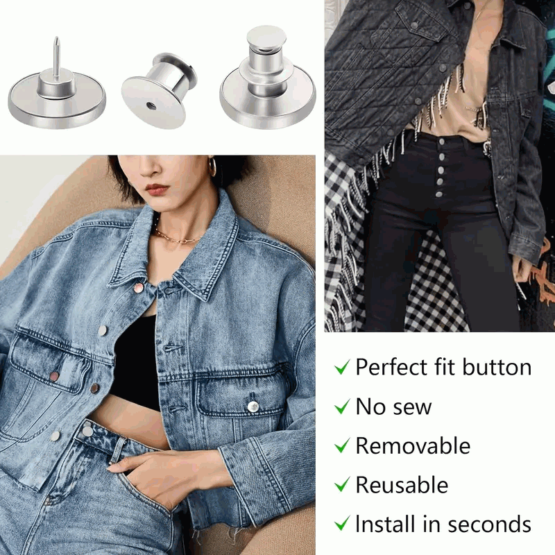 10 Botones Retráctiles de 17 mm para Pantalones Vaqueros - Plata - imagen 5
