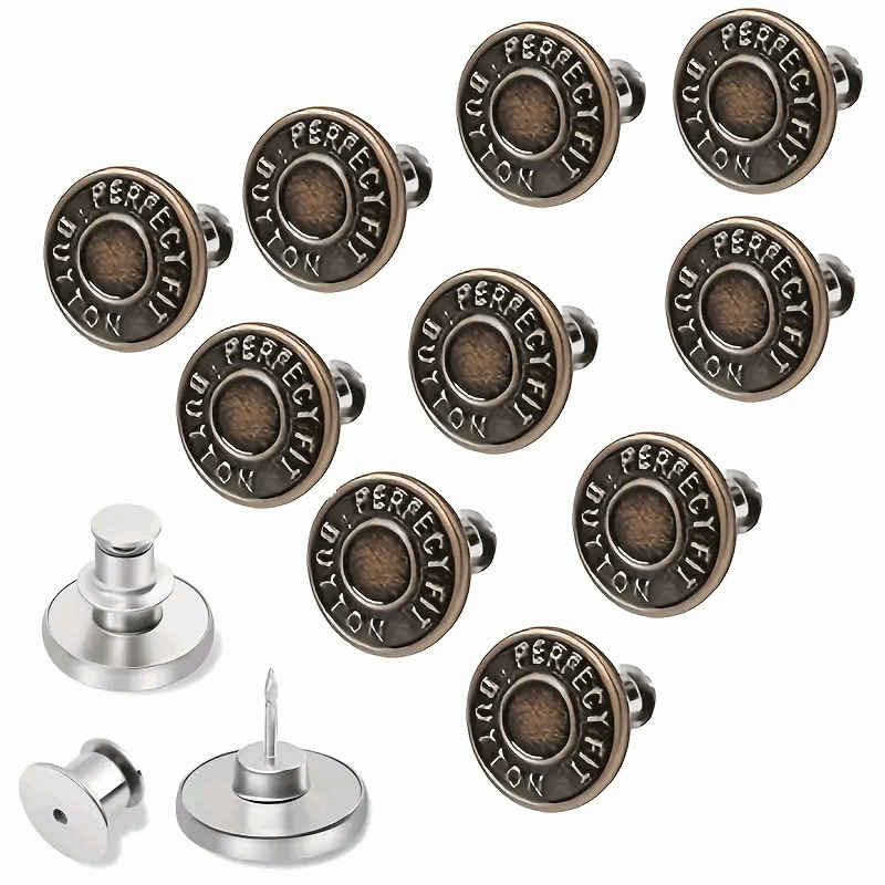 10 Botones Retráctiles de 17 mm para Pantalones Vaqueros - Cobre