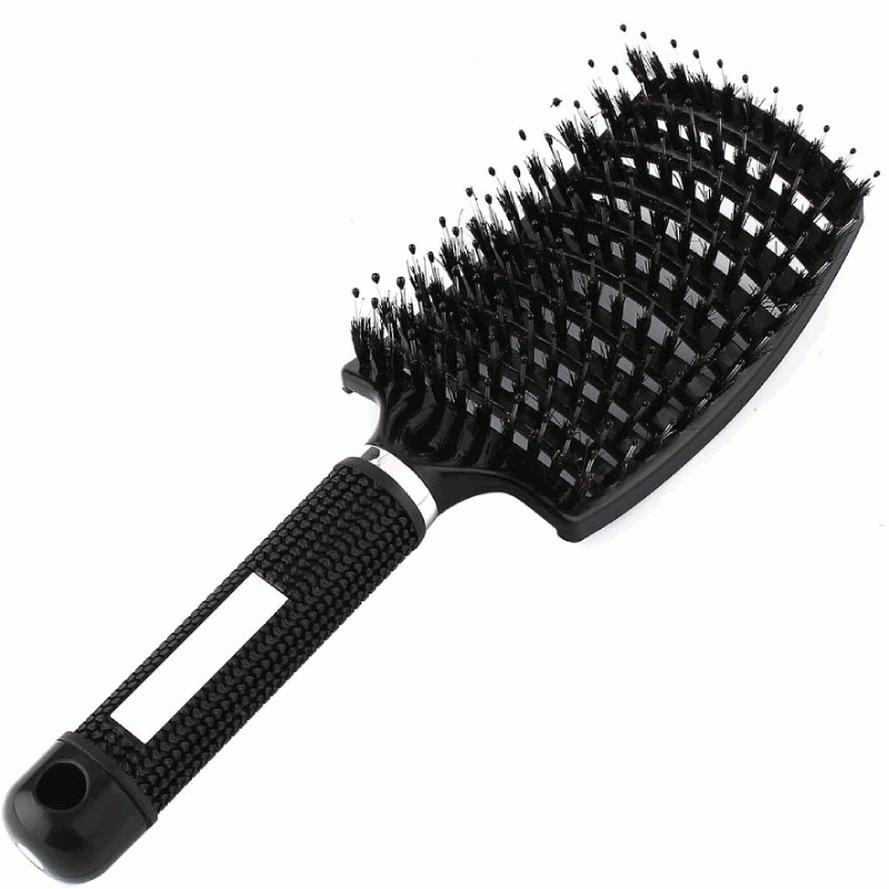 Cepillo de Pelo Grueso con Cerdas de Jabalí Naturales, Curvo y Ventilado - Negro