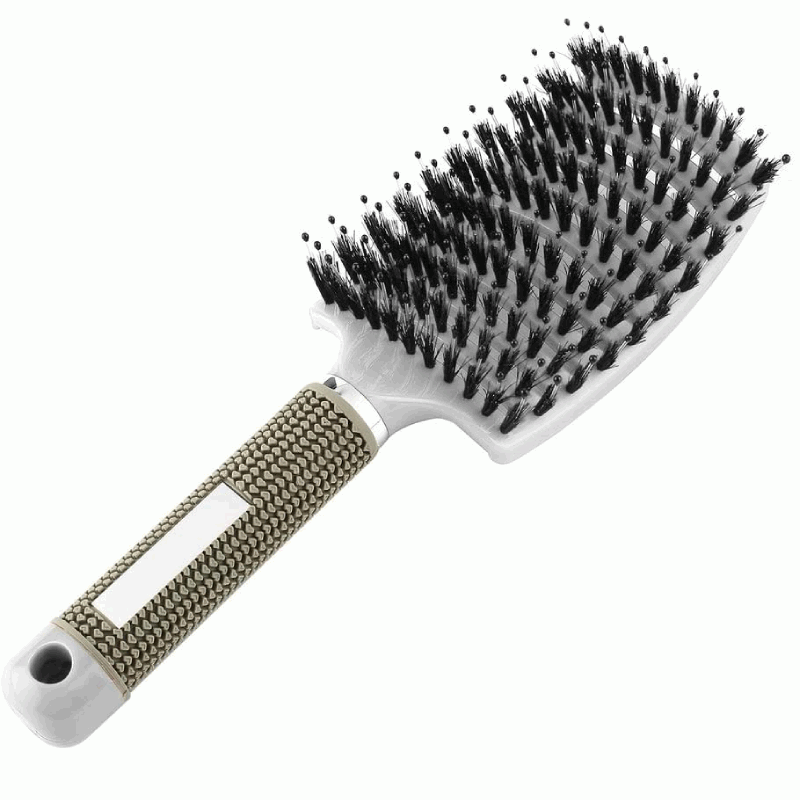 Cepillo de Pelo Grueso con Cerdas de Jabalí Naturales, Curvo y Ventilado - Blanco