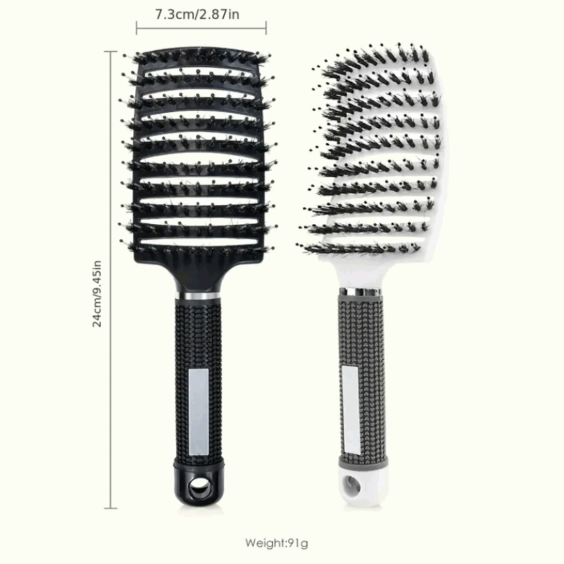 Cepillo de Pelo Grueso con Cerdas de Jabalí Naturales, Curvo y Ventilado - Blanco - imagen 4