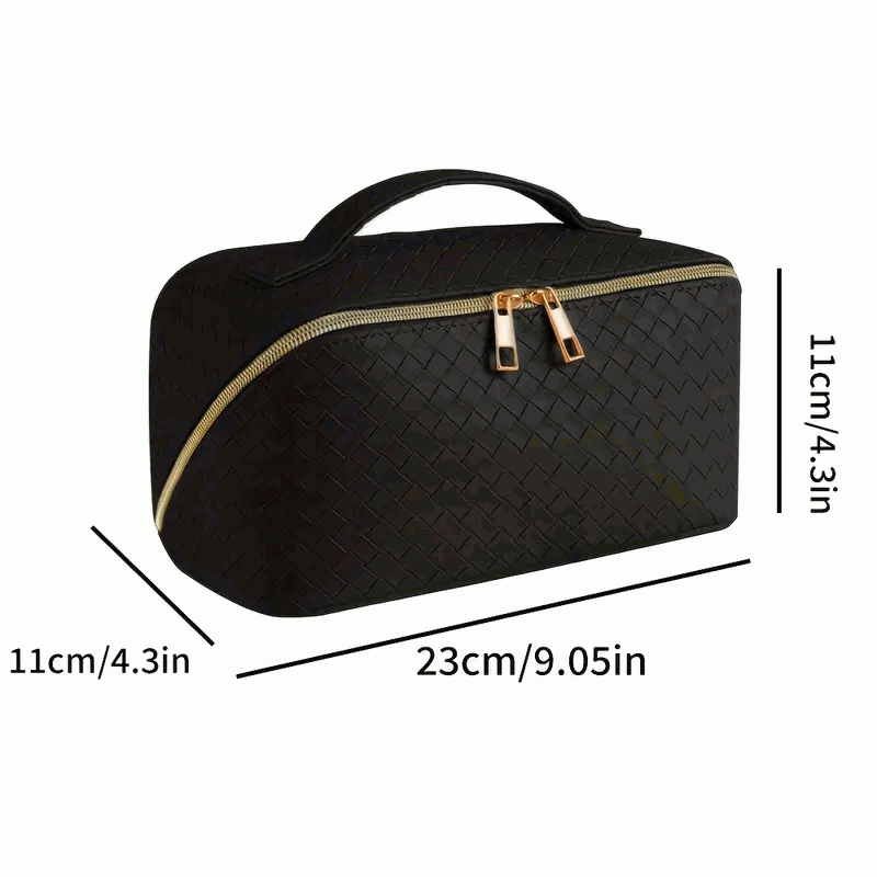 Bolsa de Cosméticos de Gran Capacidad en PU - Neceser de Maquillaje Portátil con Asa y Cremallera para Viajes y Baño - Negro - imagen 2