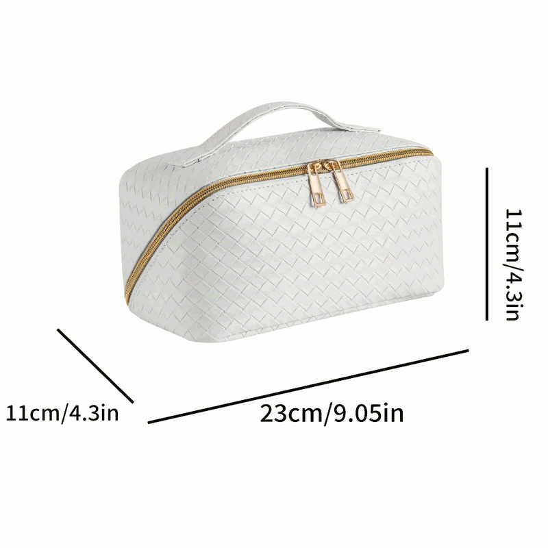 Bolsa de Cosméticos de Gran Capacidad en PU - Neceser de Maquillaje Portátil con Asa y Cremallera para Viajes y Baño - Blanco - imagen 2