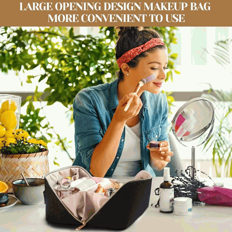 Bolsa de Cosméticos de Gran Capacidad en PU - Neceser de Maquillaje Portátil con Asa y Cremallera para Viajes y Baño - Blanco - imagen 5