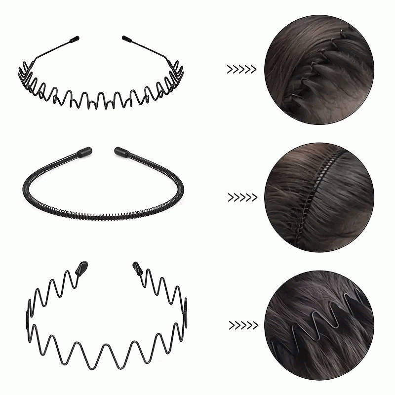 Set de 6 Diademas de Metal Antideslizantes - Aros de Pelo con Ondas de Moda para Hombres y Mujeres - Accesorios Elásticos y Cómodos para el Cabello - imagen 5
