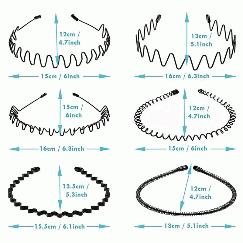 Set de 6 Diademas de Metal Antideslizantes - Aros de Pelo con Ondas de Moda para Hombres y Mujeres - Accesorios Elásticos y Cómodos para el Cabello - imagen 2