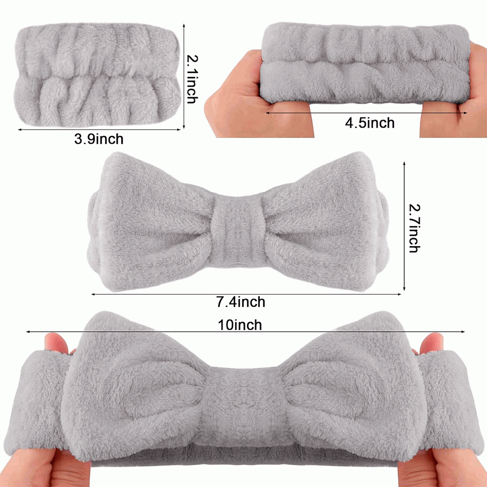 Diadema de Spa con Lazo y Muñequeras para Maquillaje Facial y Cuidado de la Piel - Gris - imagen 5