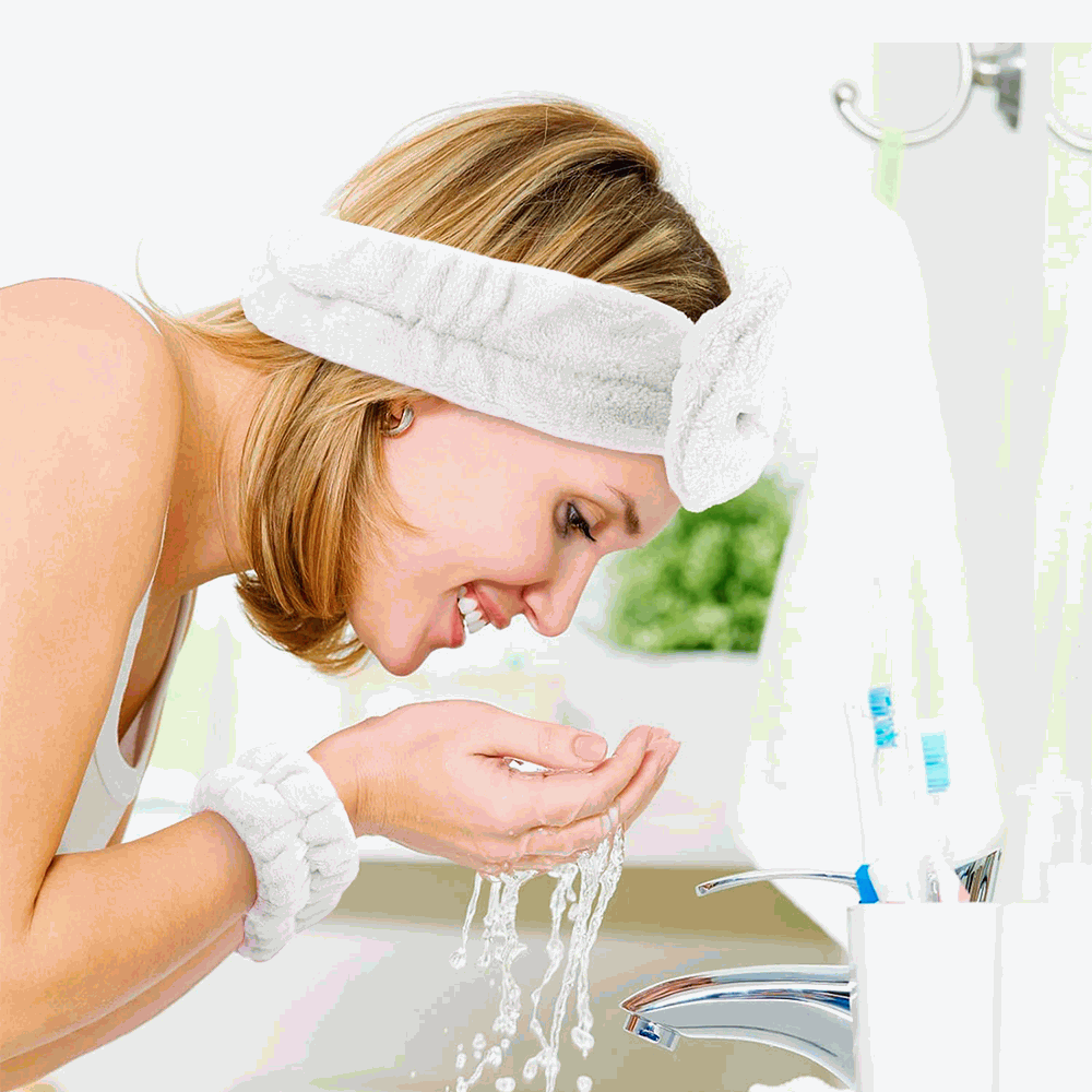Diadema de Spa con Lazo y Muñequeras para Maquillaje Facial y Cuidado de la Piel - Blanco - imagen 2