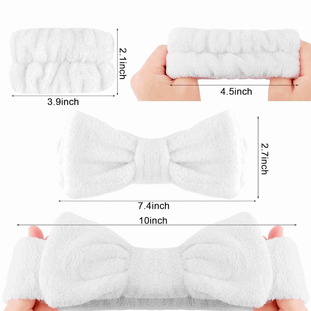 Diadema de Spa con Lazo y Muñequeras para Maquillaje Facial y Cuidado de la Piel - Blanco - imagen 5
