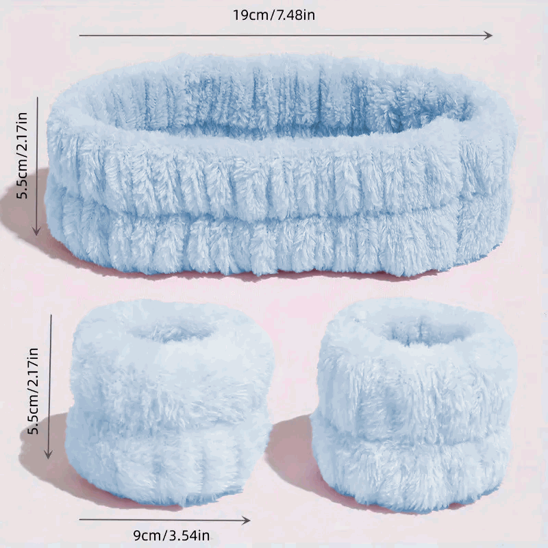 Set de Diadema Facial y Muñequeras de Spa para Maquillaje y Lavar la Cara - Azul - imagen 2