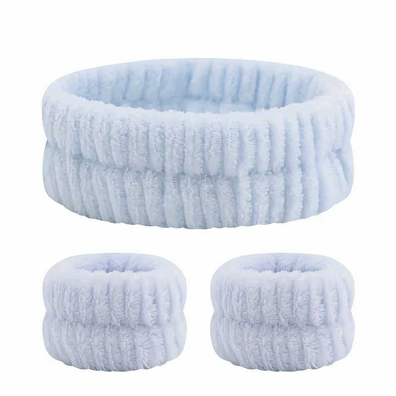 Set de Diadema Facial y Muñequeras de Spa para Maquillaje y Lavar la Cara - Azul - imagen 4