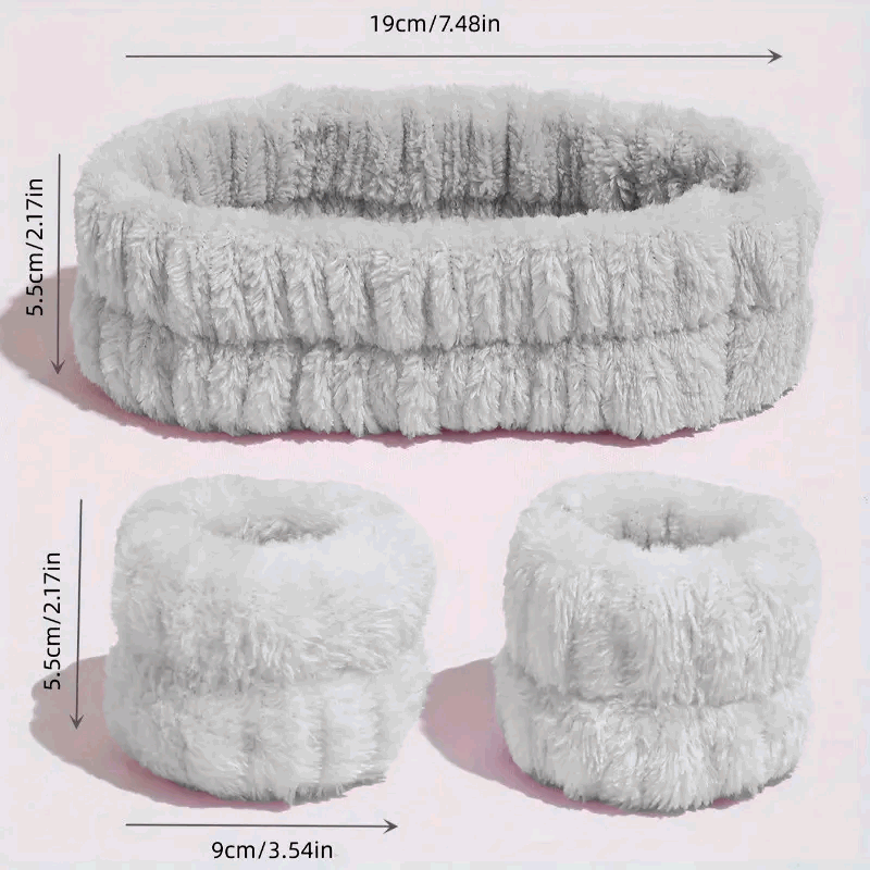 Set de Diadema Facial y Muñequeras de Spa para Maquillaje y Lavar la Cara - Gris - imagen 2