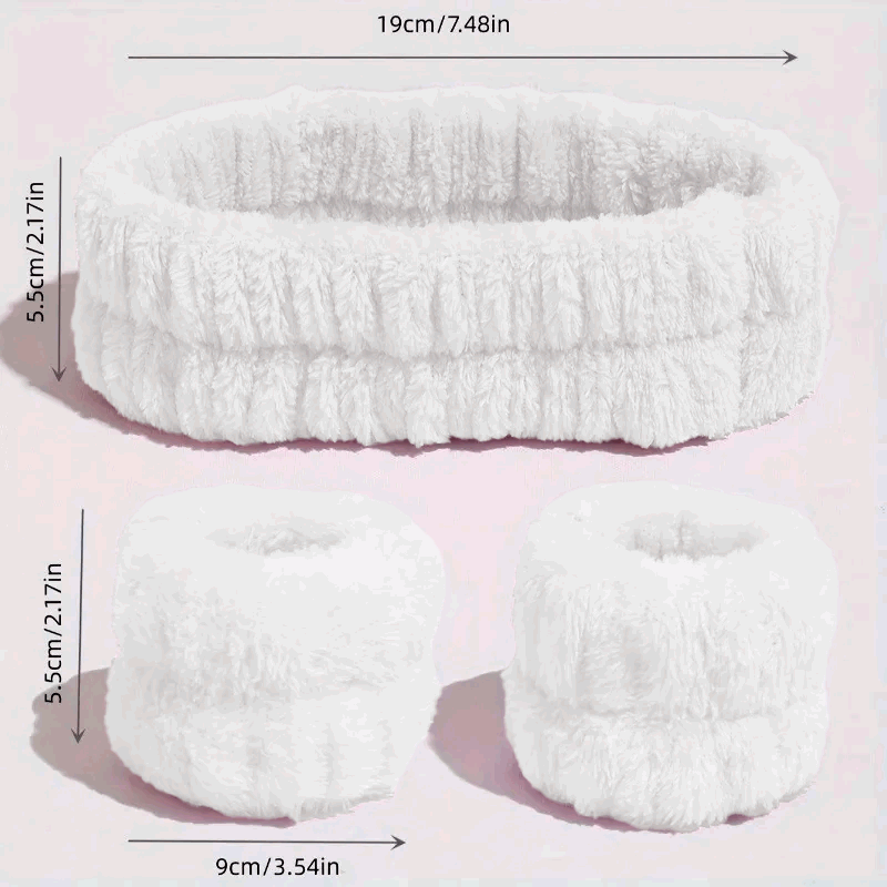 Set de Diadema Facial y Muñequeras de Spa para Maquillaje y Lavar la Cara - Blanco - imagen 2