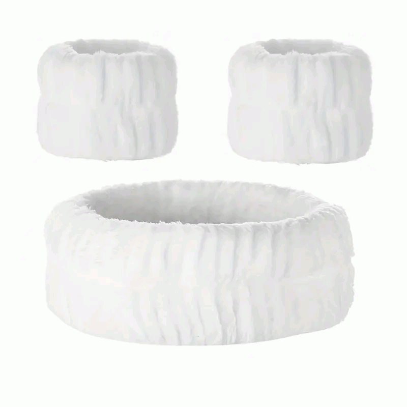 Set de Diadema Facial y Muñequeras de Spa para Maquillaje y Lavar la Cara - Blanco - imagen 4