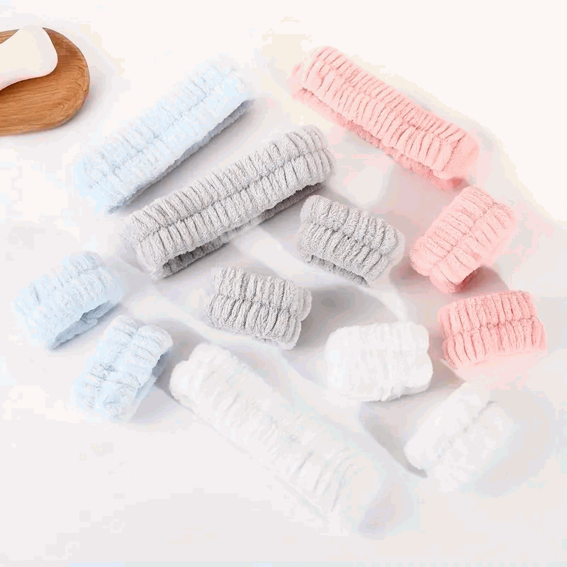 Set de Diadema Facial y Muñequeras de Spa para Maquillaje y Lavar la Cara - Blanco - imagen 5