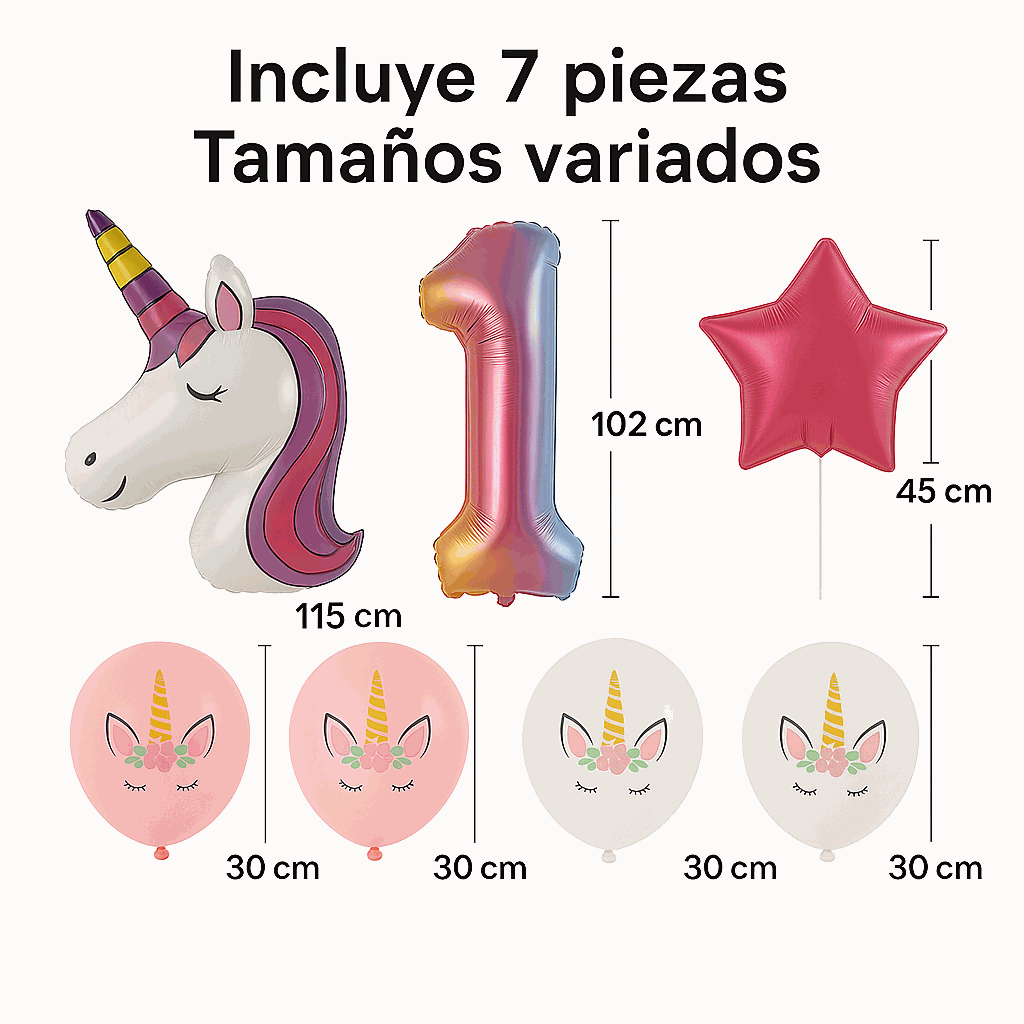Set de Globos Unicornio para Cumpleaños de Niña – 7 Piezas con Número 1, Unicornio Gigante y Globos de Látex – Decoración Infantil Rosa y Blanca - imagen 2
