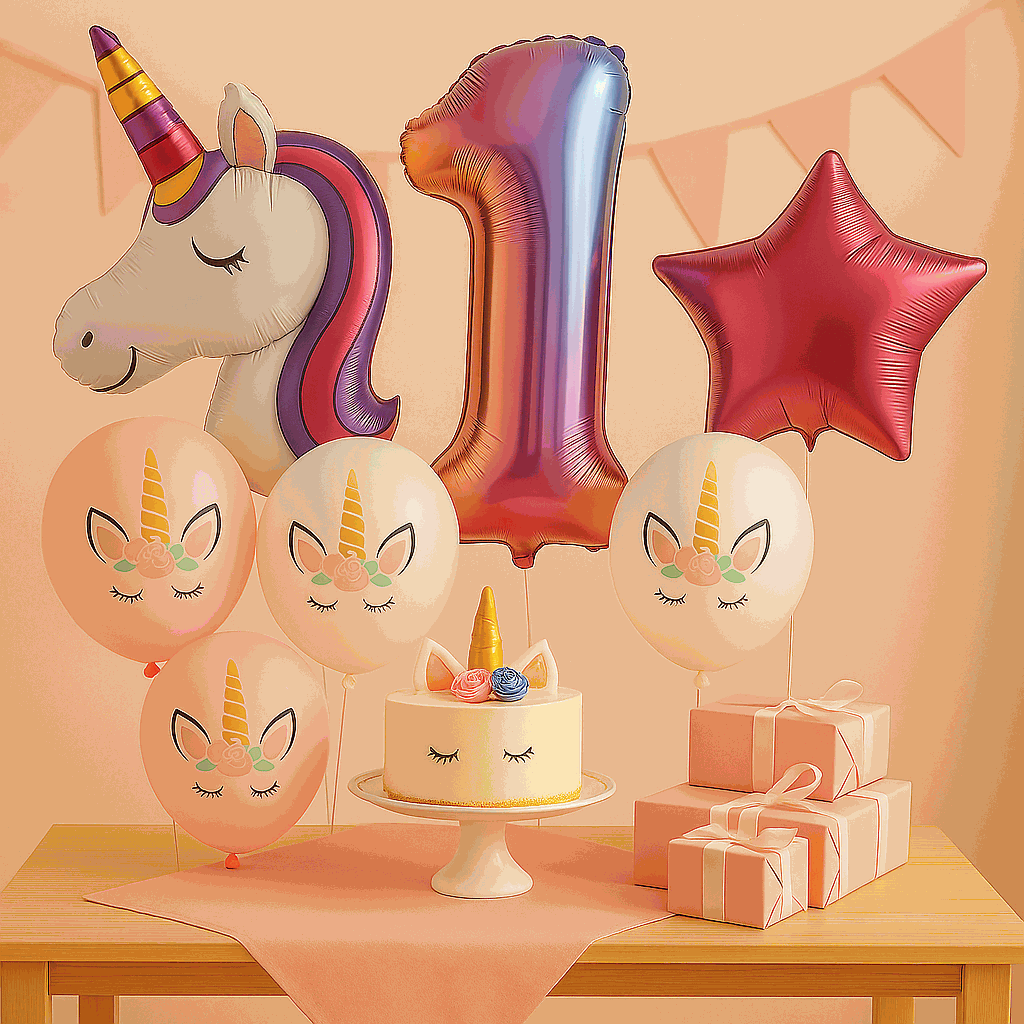 Set de Globos Unicornio para Cumpleaños de Niña – 7 Piezas con Número 1, Unicornio Gigante y Globos de Látex – Decoración Infantil Rosa y Blanca - imagen 3