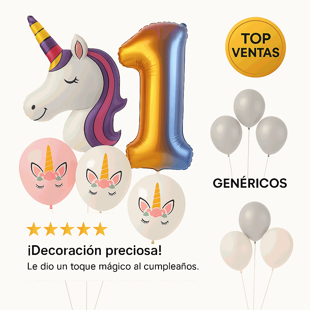 Set de Globos Unicornio para Cumpleaños de Niña – 7 Piezas con Número 1, Unicornio Gigante y Globos de Látex – Decoración Infantil Rosa y Blanca - imagen 6