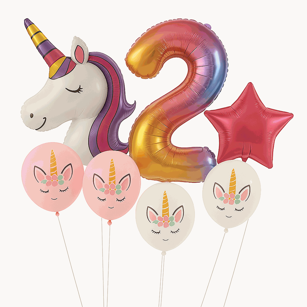 Set de Globos Unicornio para Cumpleaños de Niña – 7 Piezas con Número 2, Unicornio Gigante y Globos de Látex – Decoración Infantil - imagen 1