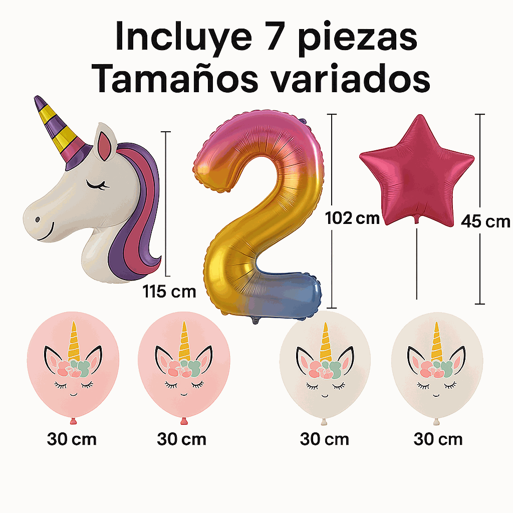 Set de Globos Unicornio para Cumpleaños de Niña – 7 Piezas con Número 2, Unicornio Gigante y Globos de Látex – Decoración Infantil - imagen 2
