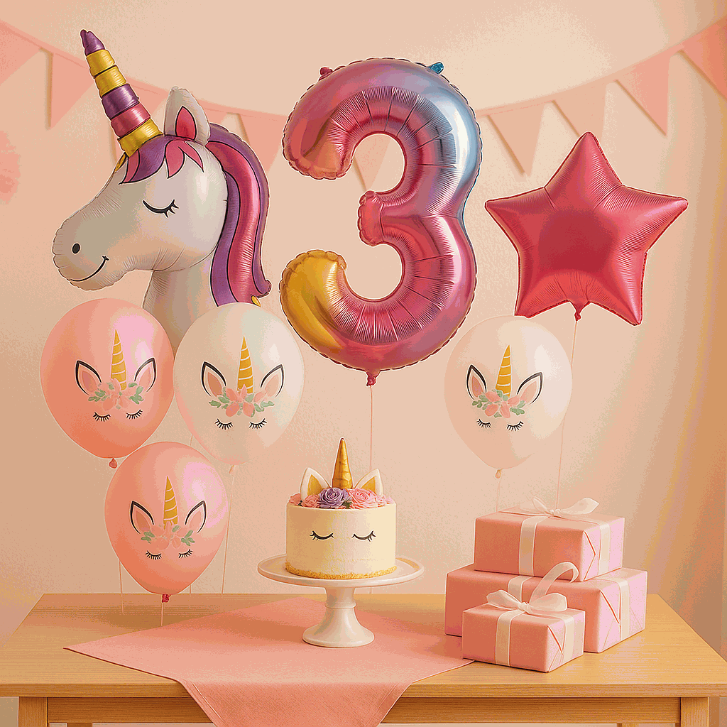 Set de Globos Unicornio para Cumpleaños de Niña – 7 Piezas con Número 3, Unicornio Gigante y Globos de Látex – Decoración Infantil - imagen 3