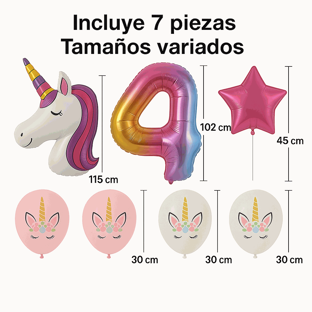 Set de Globos Unicornio para Cumpleaños de Niña – 7 Piezas con Número 4, Unicornio Gigante y Globos de Látex – Decoración Infantil - imagen 2