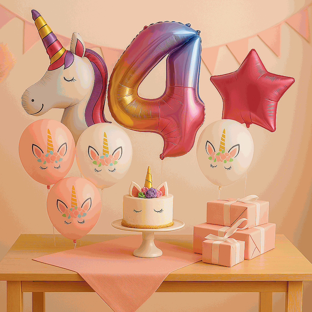 Set de Globos Unicornio para Cumpleaños de Niña – 7 Piezas con Número 4, Unicornio Gigante y Globos de Látex – Decoración Infantil - imagen 3