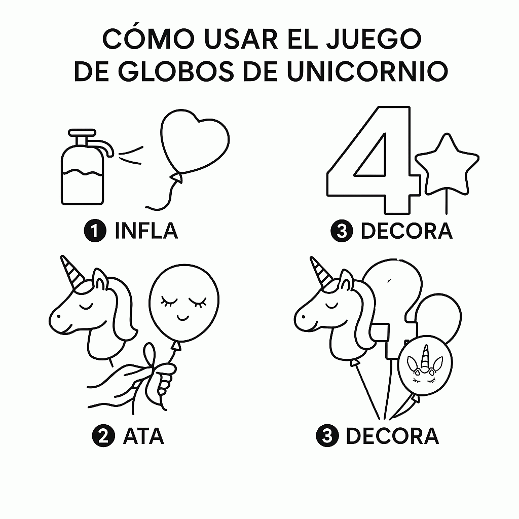 Set de Globos Unicornio para Cumpleaños de Niña – 7 Piezas con Número 4, Unicornio Gigante y Globos de Látex – Decoración Infantil - imagen 4