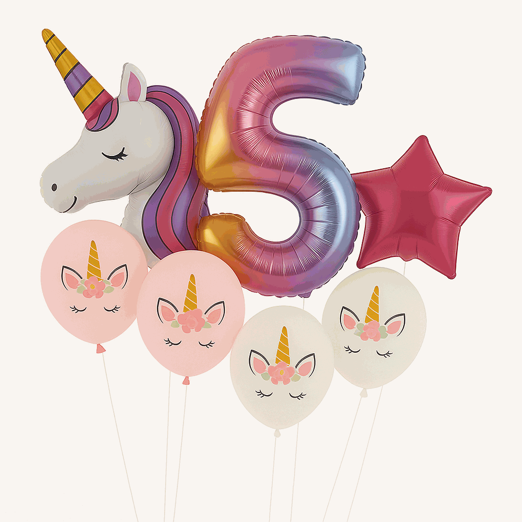 Set de Globos Unicornio para Cumpleaños de Niña – 7 Piezas con Número 5, Unicornio Gigante y Globos de Látex – Decoración Infantil