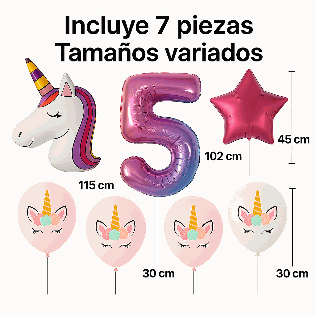 Set de Globos Unicornio para Cumpleaños de Niña – 7 Piezas con Número 5, Unicornio Gigante y Globos de Látex – Decoración Infantil - imagen 2
