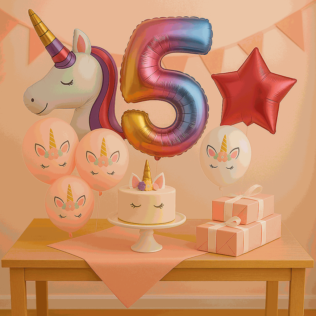 Set de Globos Unicornio para Cumpleaños de Niña – 7 Piezas con Número 5, Unicornio Gigante y Globos de Látex – Decoración Infantil - imagen 3