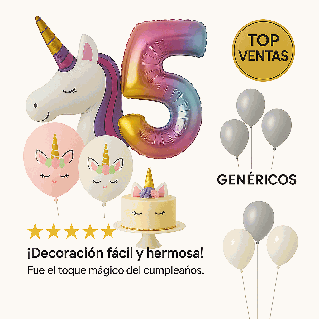 Set de Globos Unicornio para Cumpleaños de Niña – 7 Piezas con Número 5, Unicornio Gigante y Globos de Látex – Decoración Infantil - imagen 6