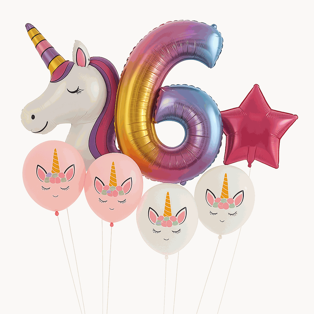 Set de Globos Unicornio para Cumpleaños de Niña – 7 Piezas con Número 6, Unicornio Gigante y Globos de Látex – Decoración Infantil