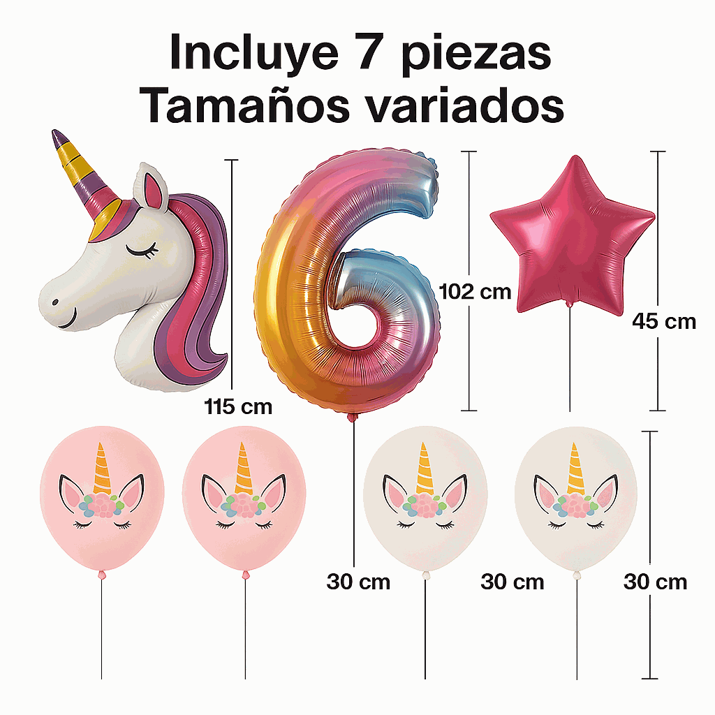 Set de Globos Unicornio para Cumpleaños de Niña – 7 Piezas con Número 6, Unicornio Gigante y Globos de Látex – Decoración Infantil - imagen 2